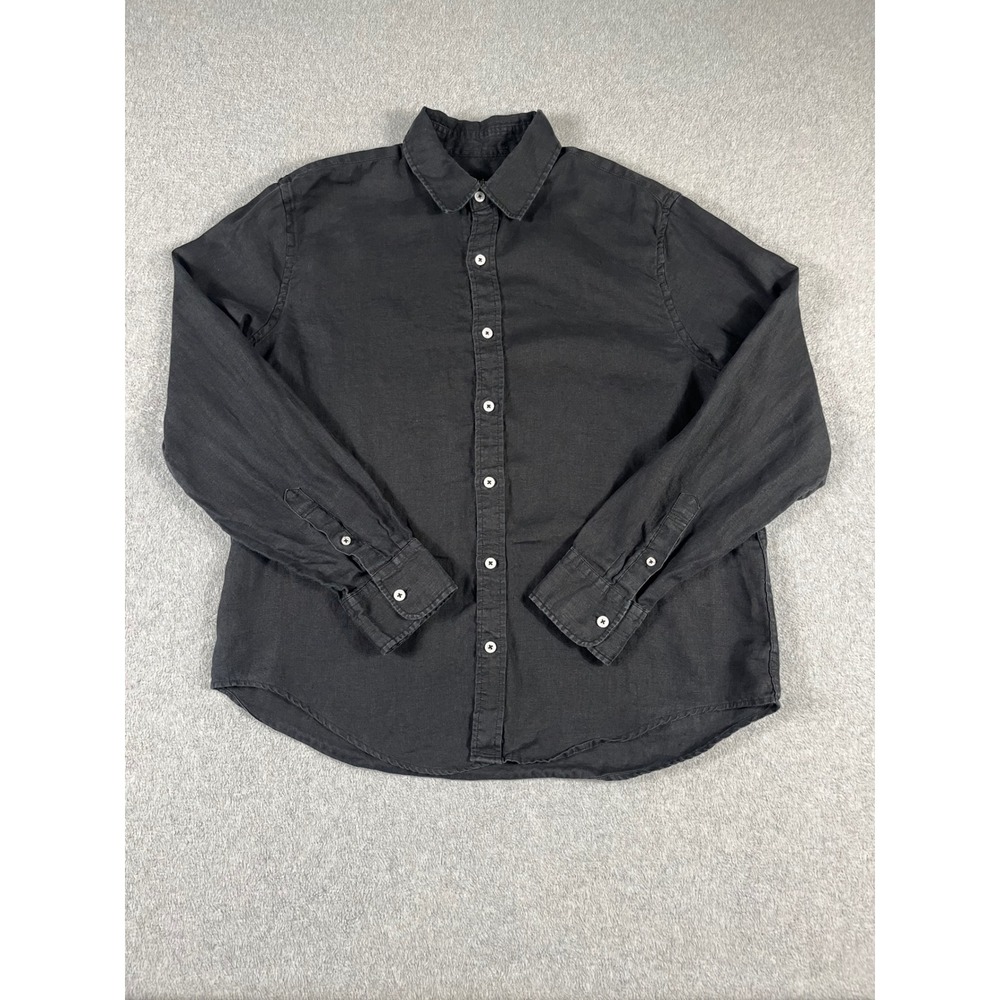 Quince Mens Black 100% European Linen Long Sleeve Button Down Shirt Size L